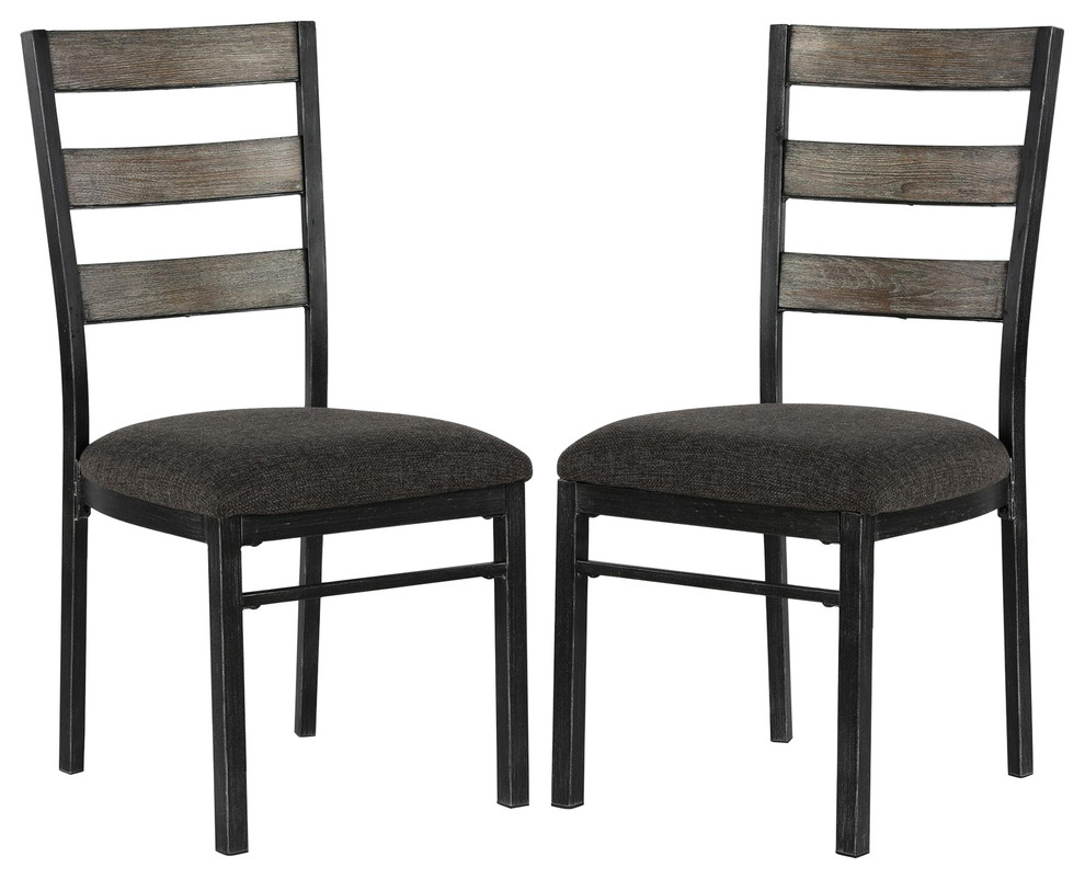 Devon Metal Base Dining Chair Set of 2, Rustic Gray Industrial
