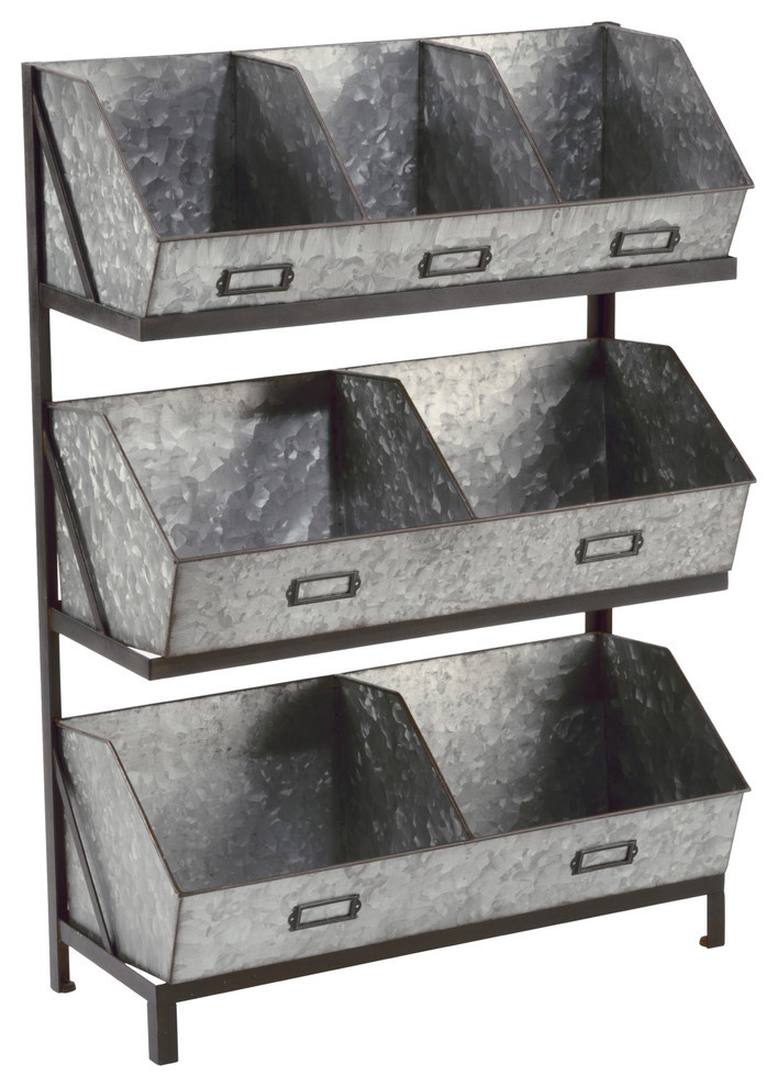 Industrial Metal Bin Display Organizer Farmhouse Storage Bins And