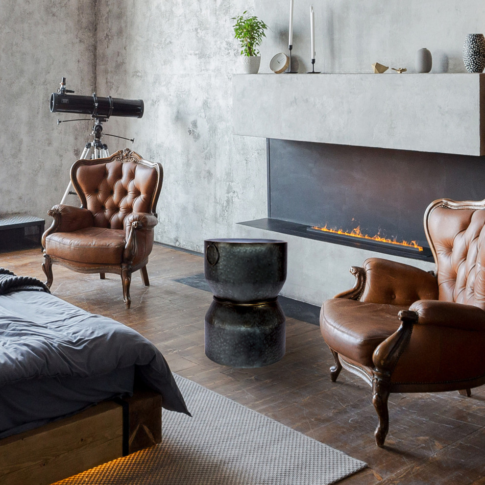 Hammered Metal End Table, Antique Silver Finish, Iron Accent Table