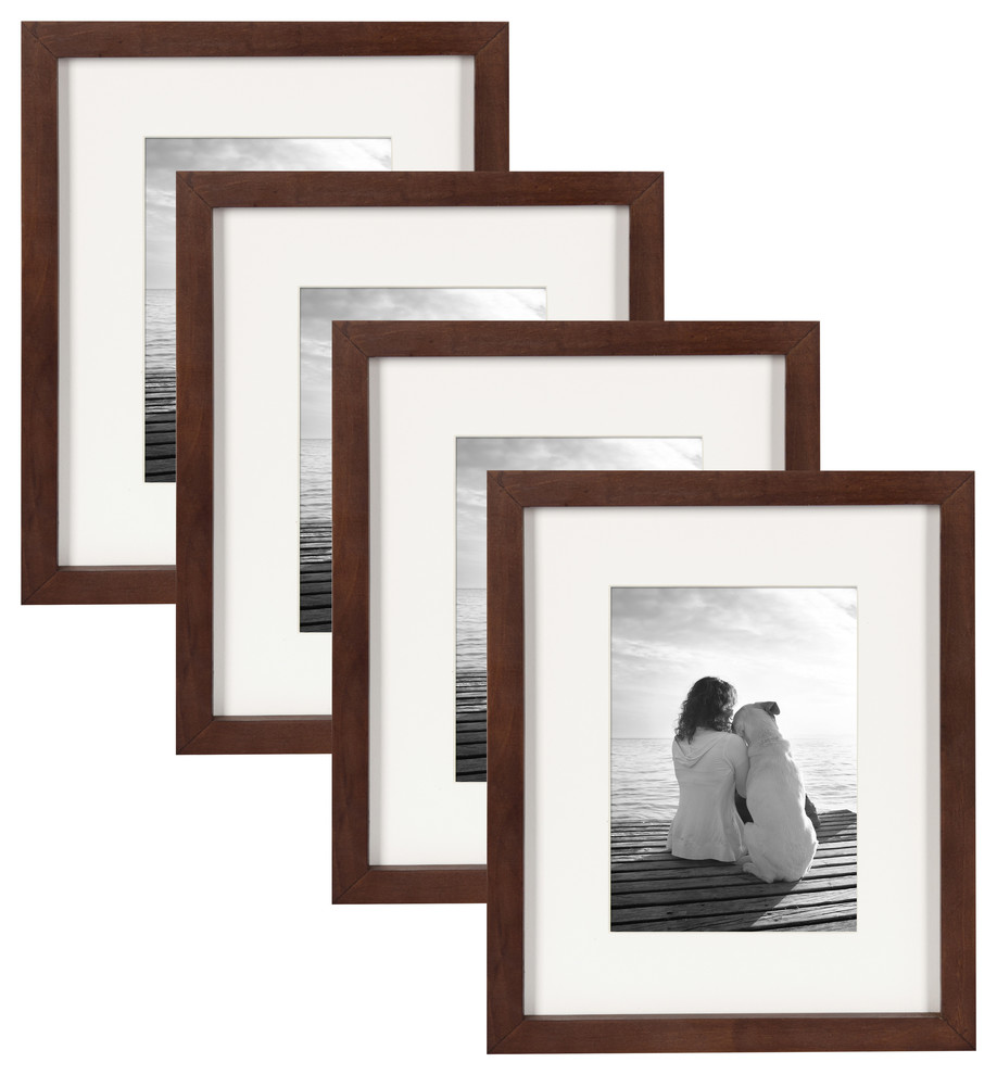 Dark Brown or A4 with 3 Mats or 11x14 Without Mat Solid Wood High Definition Glass Display Pictures 5x7 for Wall or Tabletop Mount 8x10 ABZQH 11x14 Picture Frames Walnut Set of 4 