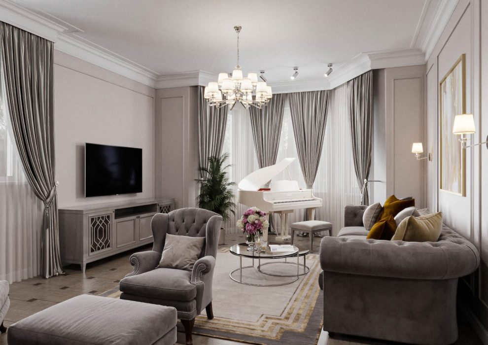 КЛАССИЧЕСКАЯ ГОСТИНАЯ В ЗАГОРОДНОМ ДОМЕ