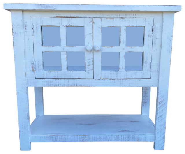 Small Accent Table With Glass Doors, White Farmhouse Accent Chests