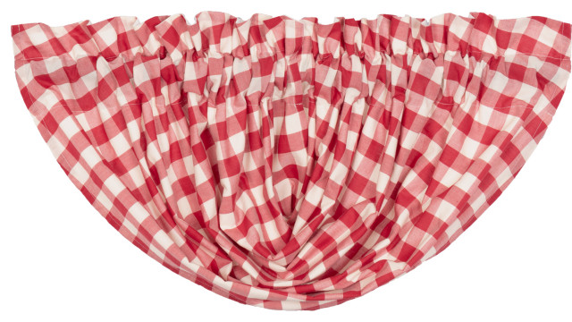 60” W Red /& White Buffalo Check Ruffled Window Valance Country Farmhouse Annie