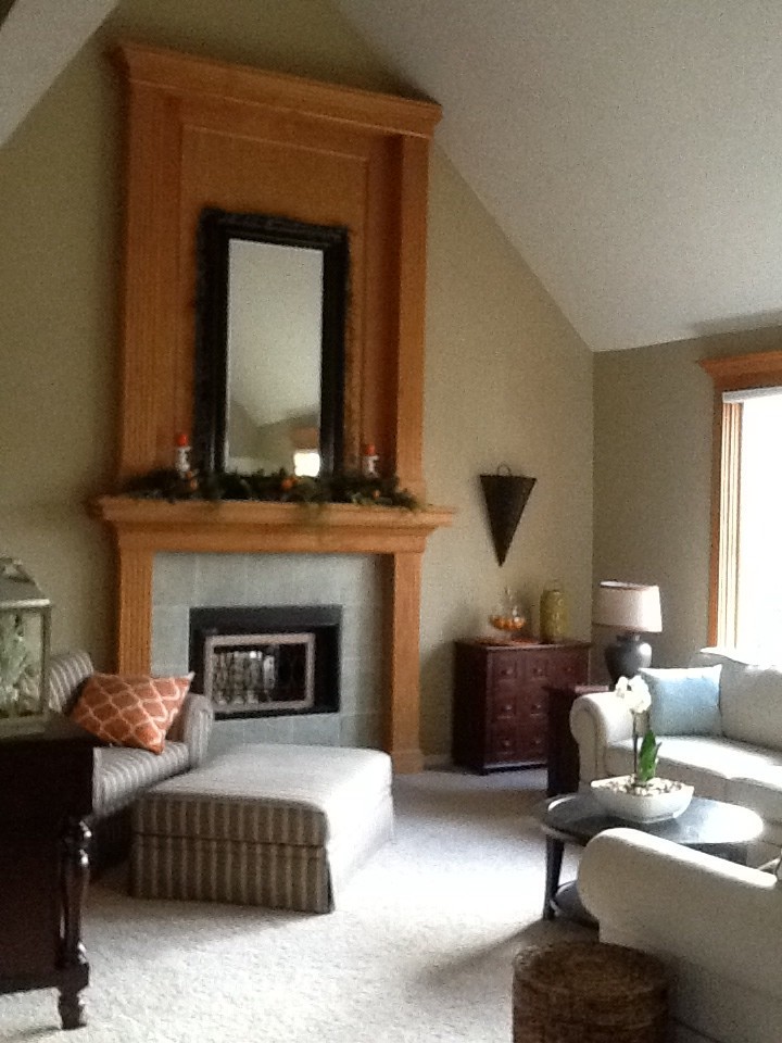 Update golden oak fireplace and window trim
