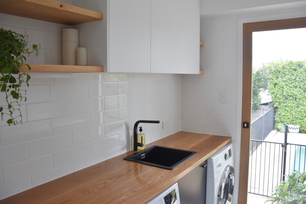 Custom Laundry Timber Benchtop Modern Laundry Room Sunshine