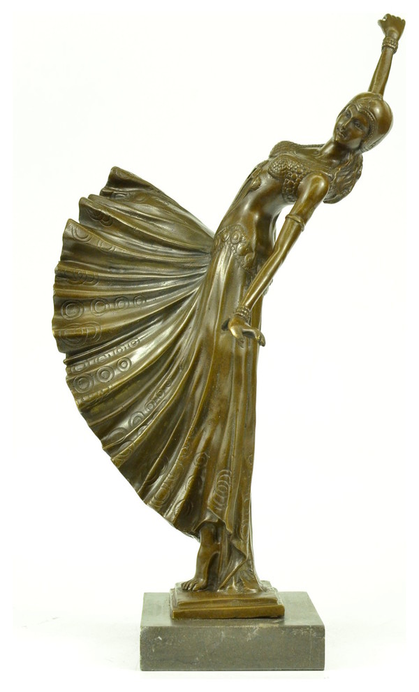 ~D.H Chiparus~ Dancer W/ Long Skirt Bronze Statue Deco Tres Belle Sculpture