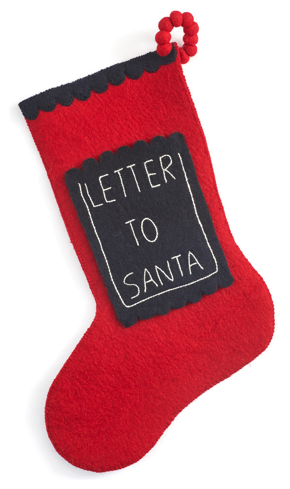 Handmade Felt "Letter to Santa" Christmas Stocking in Red and Blue