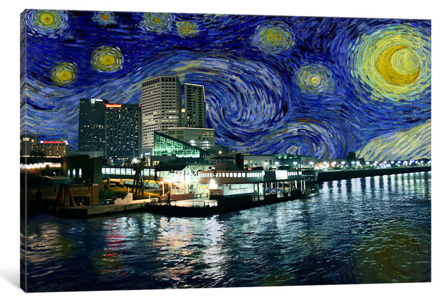 New Orleans Louisiana Starry Night Skyline By Icanvas Canvas New Orleans Louisiana Starry Night Skyline By Icanvas Canvas Print 26x18