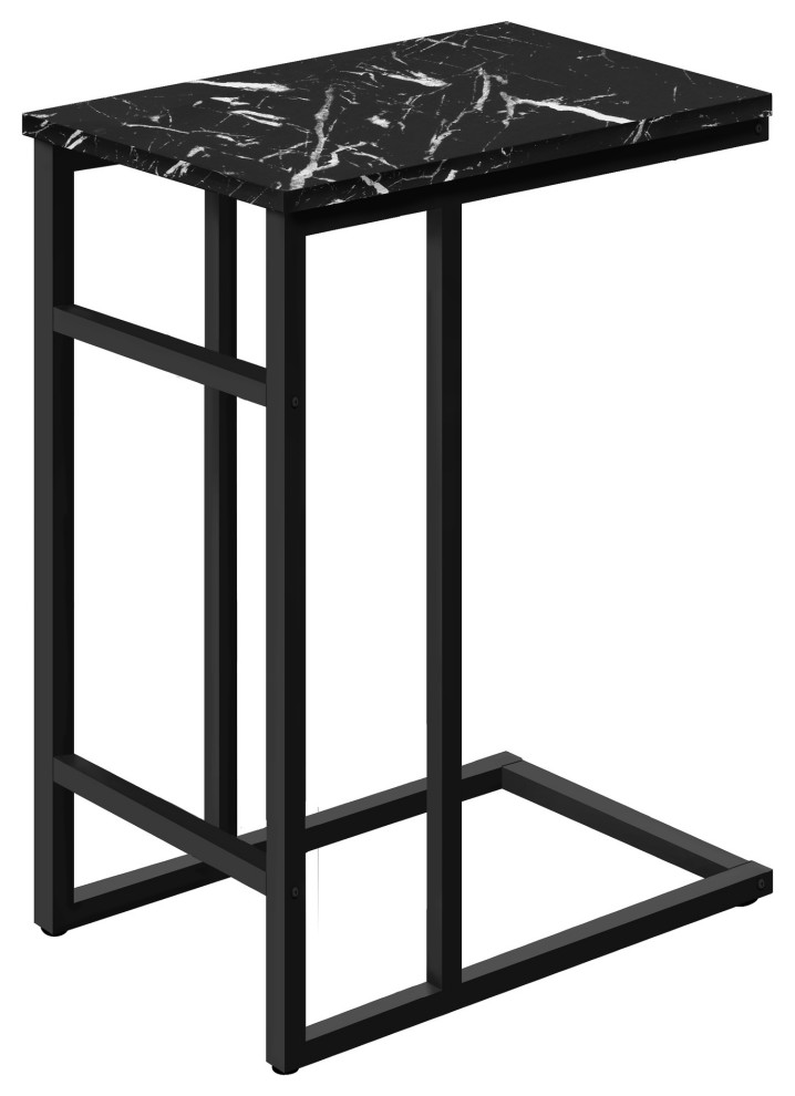 Accent Table 24"H Black Marble/Black Metal Transitional Side Tables