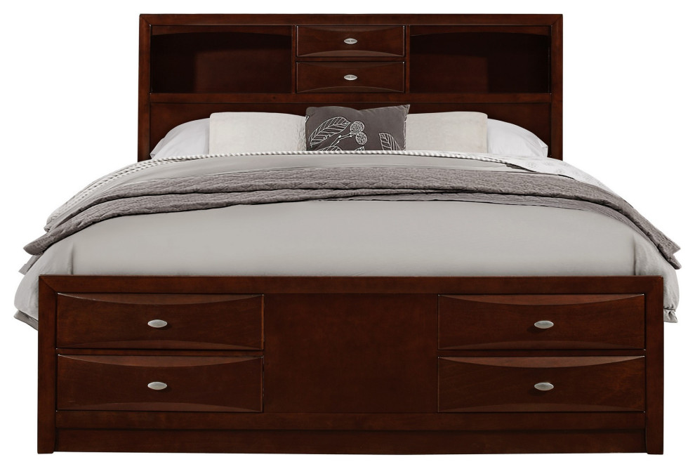 HomeRoots New Merlot veneer Queen Bed With bookcase headboard 10