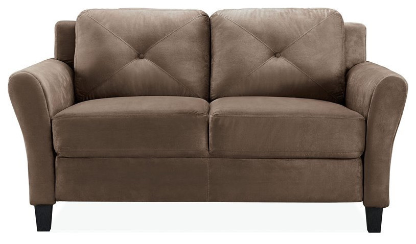 Bowery Hill Cushion Back Transitional Polyester Microfiber Loveseat in Brown
