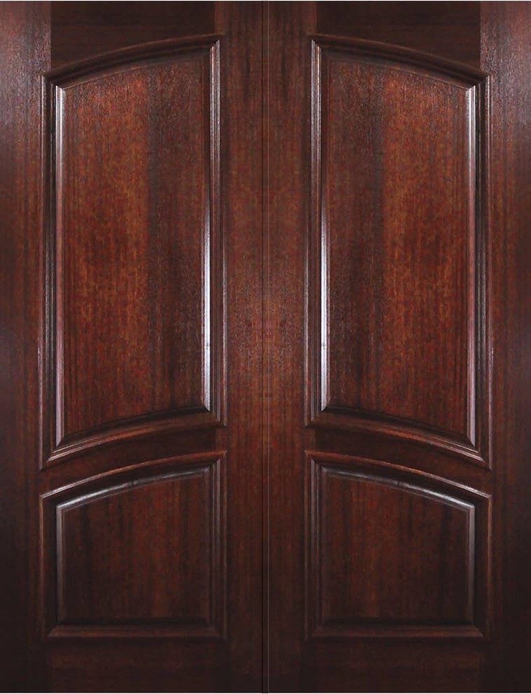Prehung Entry Double Door 96 Wood Mahogany 2 Panel Square Top Solid