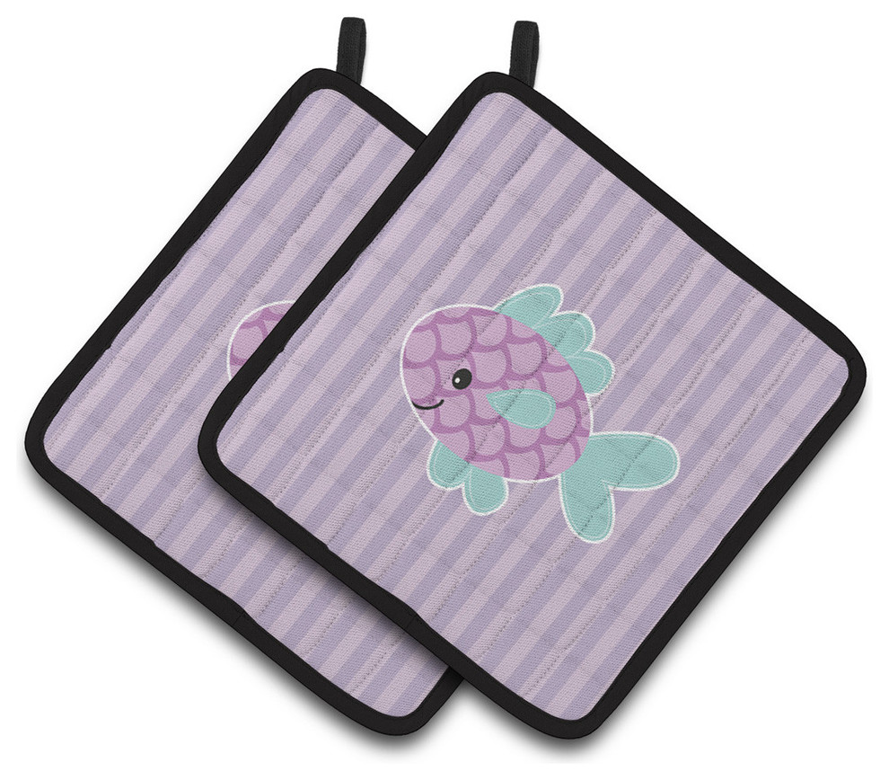 Purple Fish Pot Holders, Set of 2 Beach Style Oven Mitts And Pot