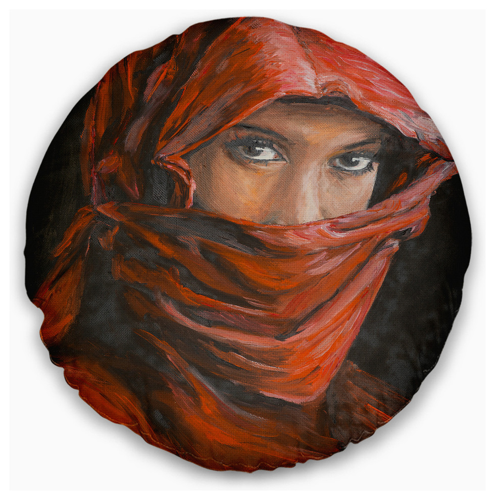 Arabian Woman in Hijab Portrait Throw Pillow Contemporary Decorative Pillows by DesignArt