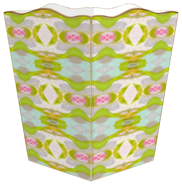 WB527LP-Laura Park Sweet Pea Wastepaper Basket, Scalloped Top and Wood Tissue Box Cover
