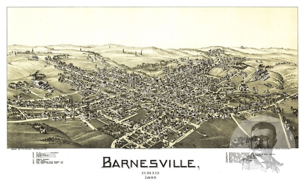 Old Map of Barnesville Ohio 1899, Vintage Map Art Print, 18"x24" Contemporary Prints And