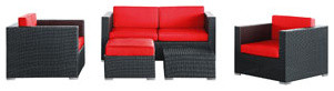 Malibu 5 Piece Outdoor Patio Sofa Set in Espresso Red