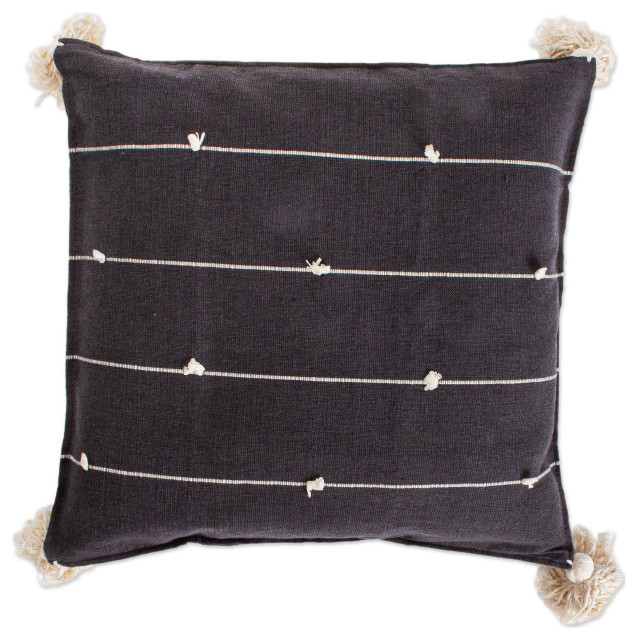 Novica Cotton Cushion Cover On Point In Dark Grey