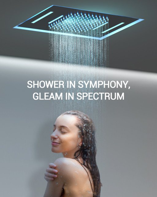 64 Color LED Thermostatic Shower System With 2-Functions Rain Shower ...