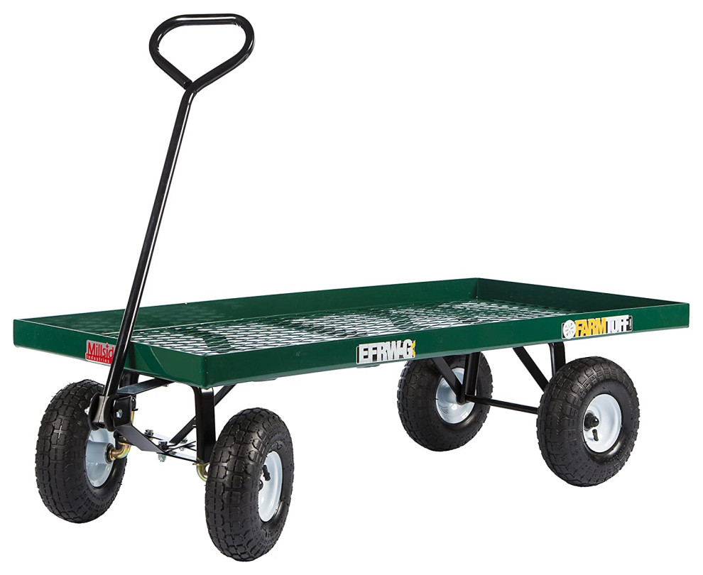 Millside Metal Deck Garden Wagon with Flat Free Tires, Green Modern