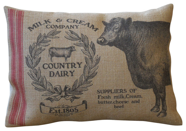 Cow Feedsack Burlap Pillow 12 X16 Farmhouse Decorative