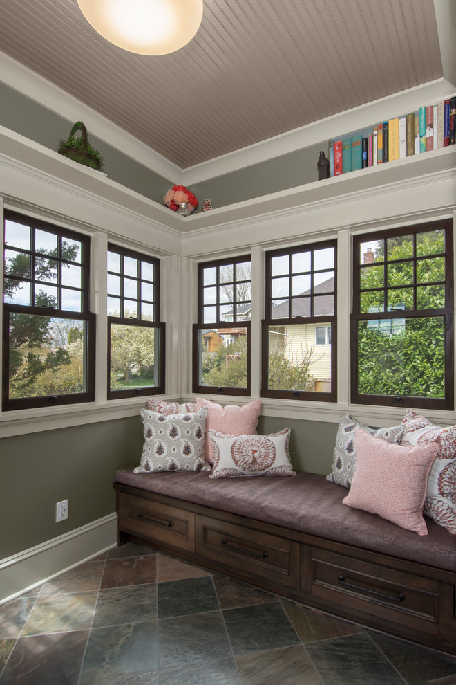 Design ideas for an arts and crafts sunroom in Seattle.