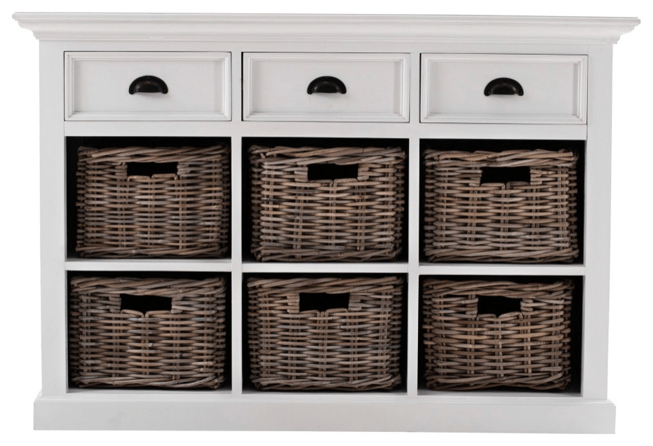 Modern Farmhouse Buffet Server with Basket Set Transitional Buffets