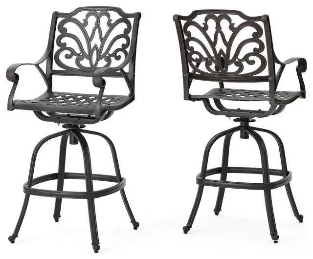 2 Pack Patio Bar Stool, Cast Aluminum Construction With Scrolled