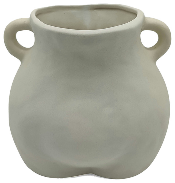 Dol, 6"h Bum Vase W/ Handles, Cotton Contemporary Vases by Beyond