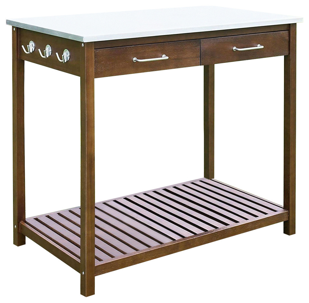 Outdoor Solid Wood Potting Bench Work Table With Galvanized Metal