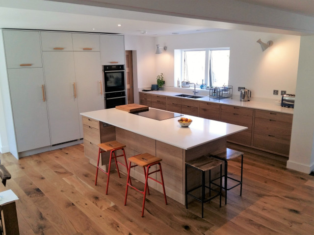 Oak and light grey modern open plan kitchen contemporary-kitchen