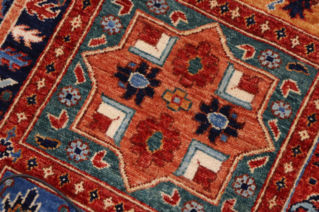 Oriental Ziegler Georgian Rust Blue Hand-Knotted Wool Rug - 9'0'' x 11 ...