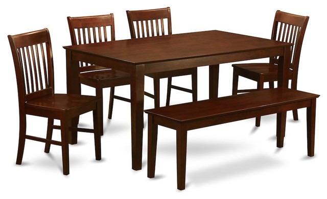 6 Pc Dining Set With Bench Dinette Table And 4 Kitchen Dining