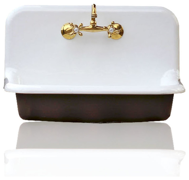 30" High Back Farm Sink Cast Iron Porcelain Kitchen Sink Set Tricorn Black