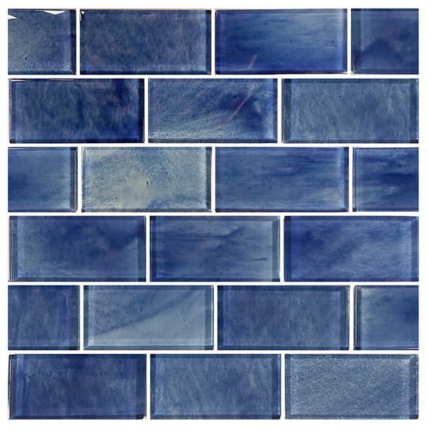 12"x12" Subway Series Glass Tile Mosaic, Stratus Blue