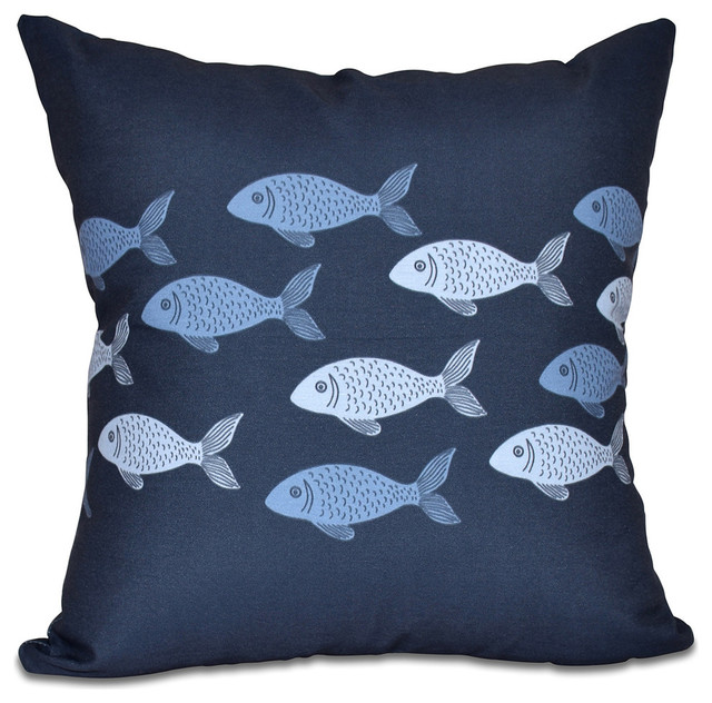 Fish Line, Animal Print Pillow, Navy Blue, 16"x16"