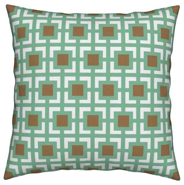 Mint Moroccan Squares Green Lattice Checkered Throw Pillow