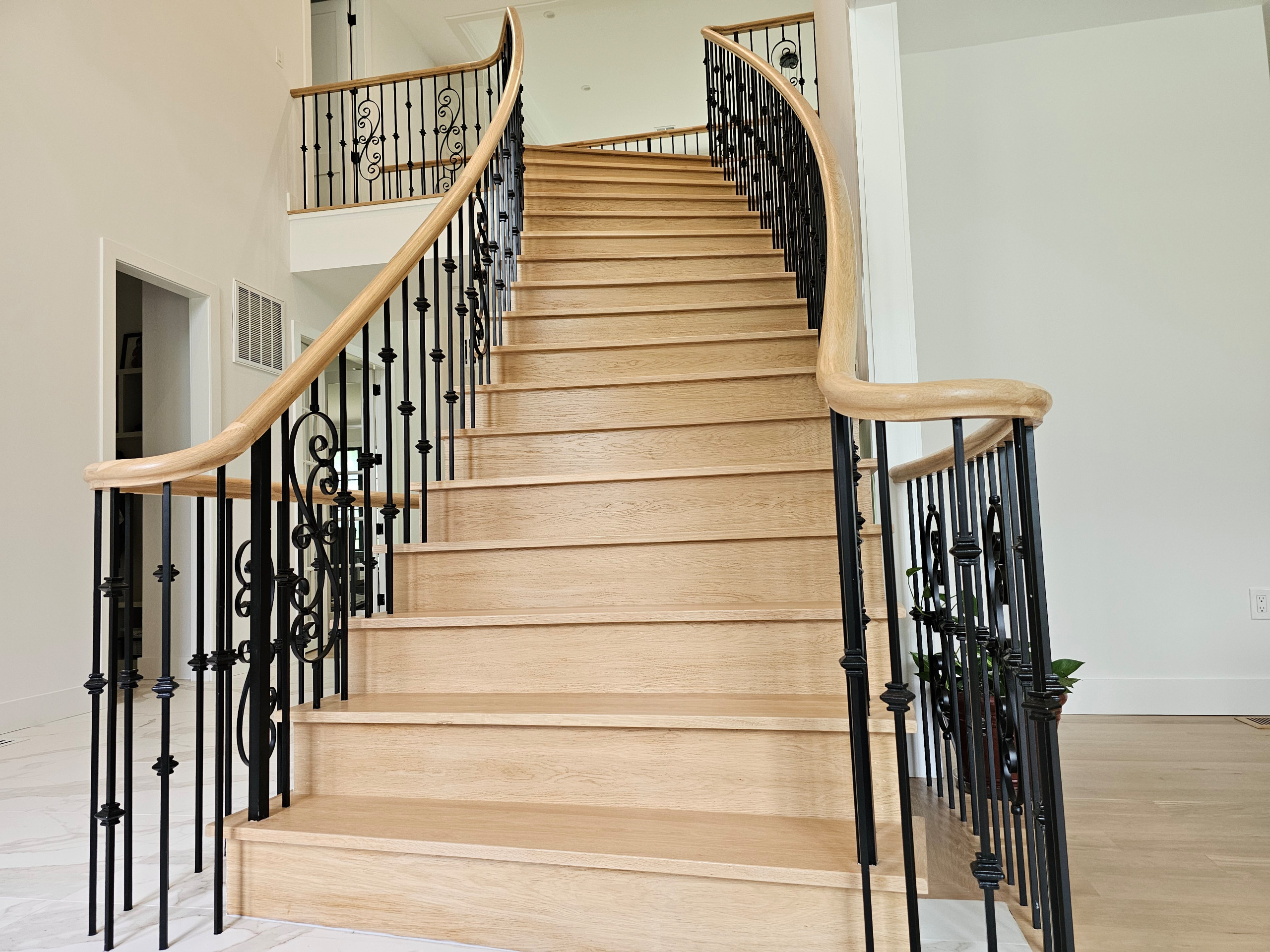 120_Luxurious White Oak Stair with Iron Balusters, Great Falls, 22066