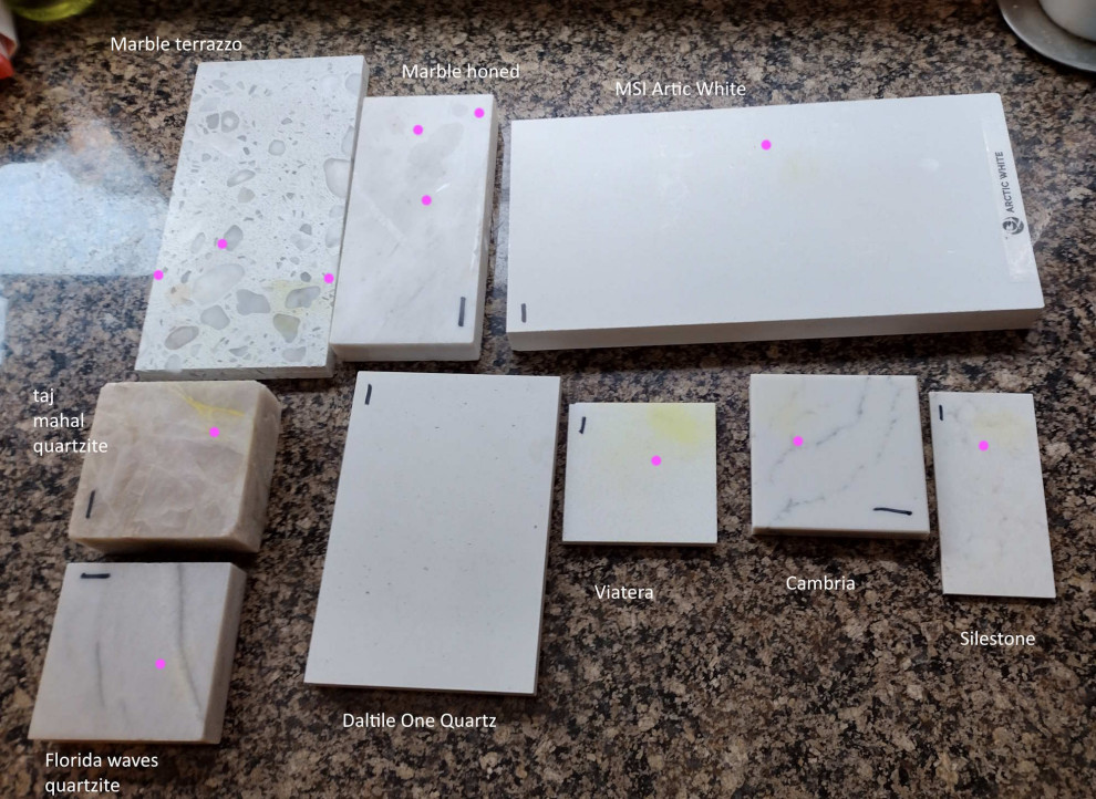 Quartz stain resistance brands difference (Cambria, Silestone, MSI,..