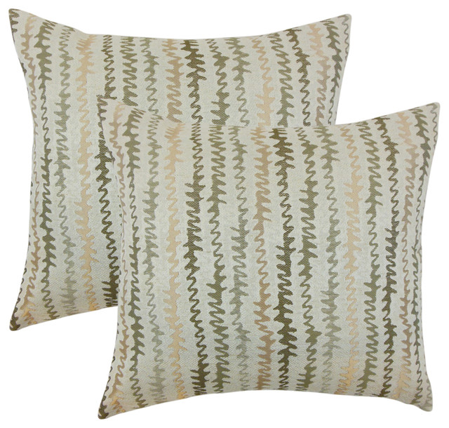 Elidi Zigzag Throw Pillows Green Set Of 2 Contemporary