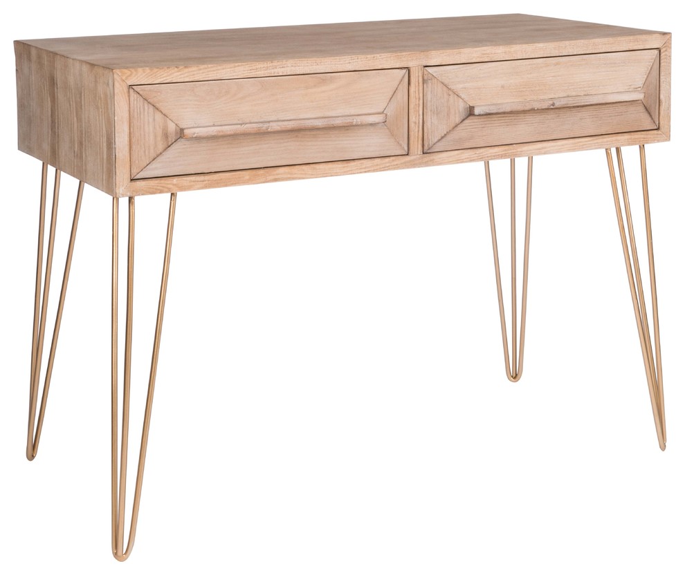 Le Marais Small Wood Desk With Gold Legs Midcentury Desks And