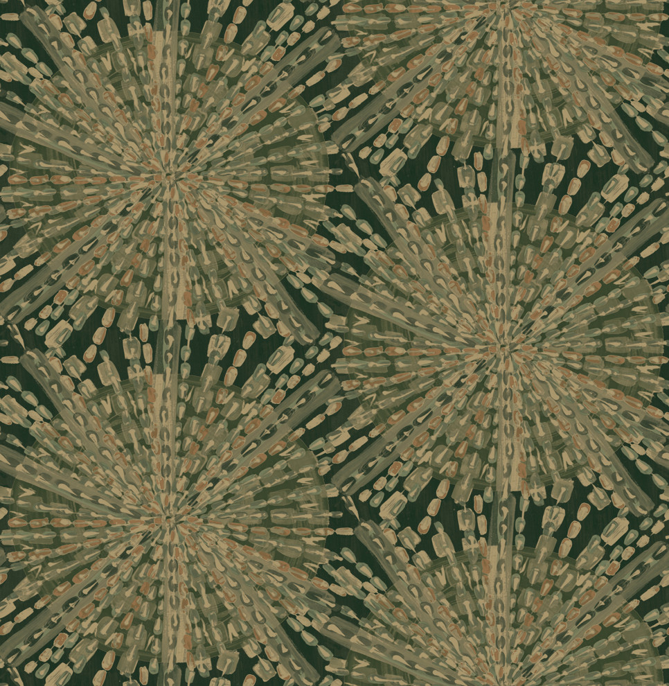 Emerald Green Sunburst Peel & Stick Wallpaper - Contemporary - Wall