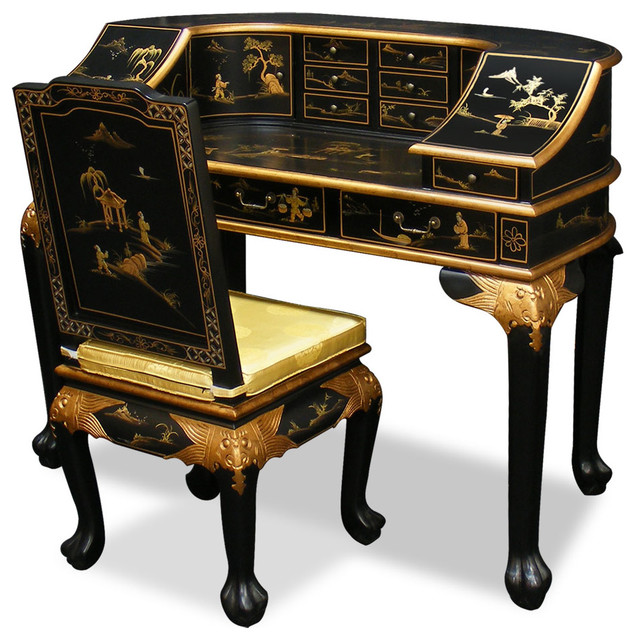 Chinoiserie Harpsichord Style Desk With Chair Asian Desks And Hutches by China Furniture