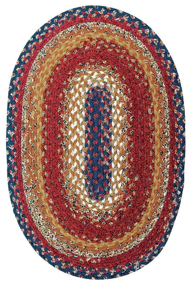 Homespice Decor Log Cabin Step Cotton Braided Rug (Oval), 5' x 8' Contemporary Area Rugs