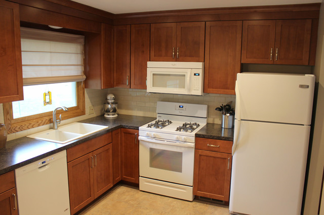 Small Kitchen Redesign with Maple Cabinets and Laminate Countertops ...