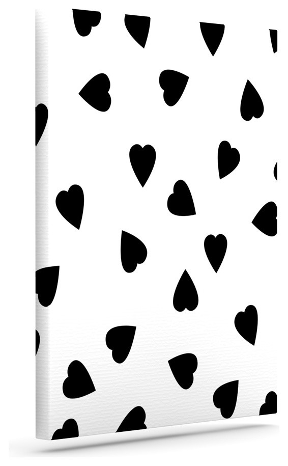 Suzanne Carter "Hearts Black" White Wrapped Art Canvas, 12"x10"