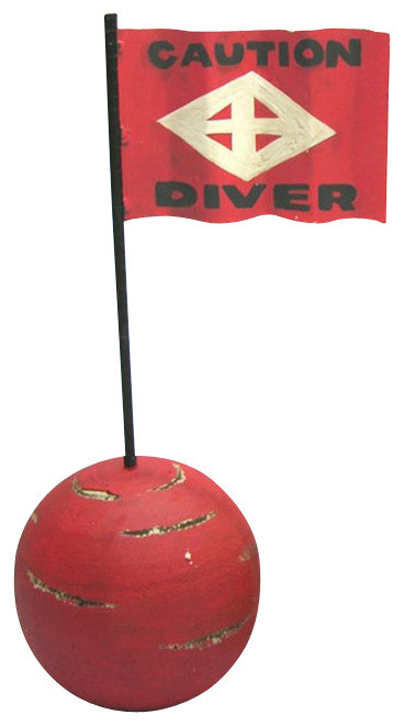 Wooden Caution Diver Signal Buoy Decor, 16"