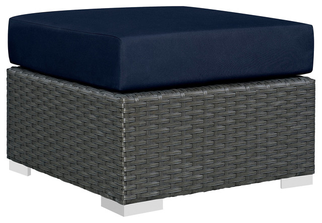 Modern Contemporary Outdoor Patio Ottoman, Navy, Fabric, Synthetic ...