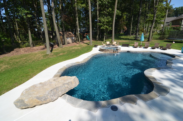 Lazy River Pool with Raised Spa and Dive Rock