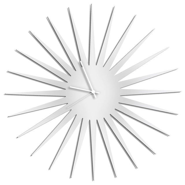 MCM Starburst Clock, White/White Midcentury Modern Style Wall Clocks